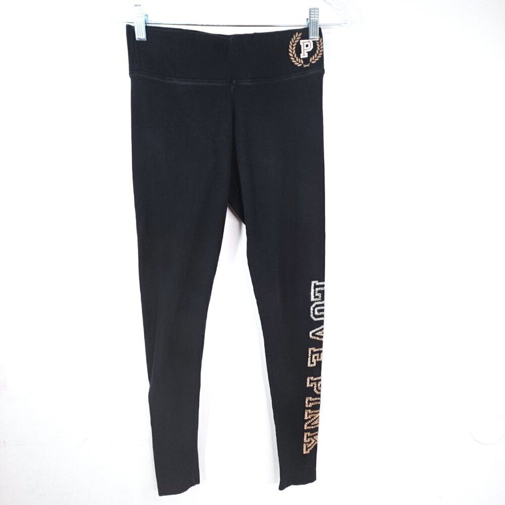 Vintage Y2K LOVE PINK Sequin Spellout Yoga Black Leggings